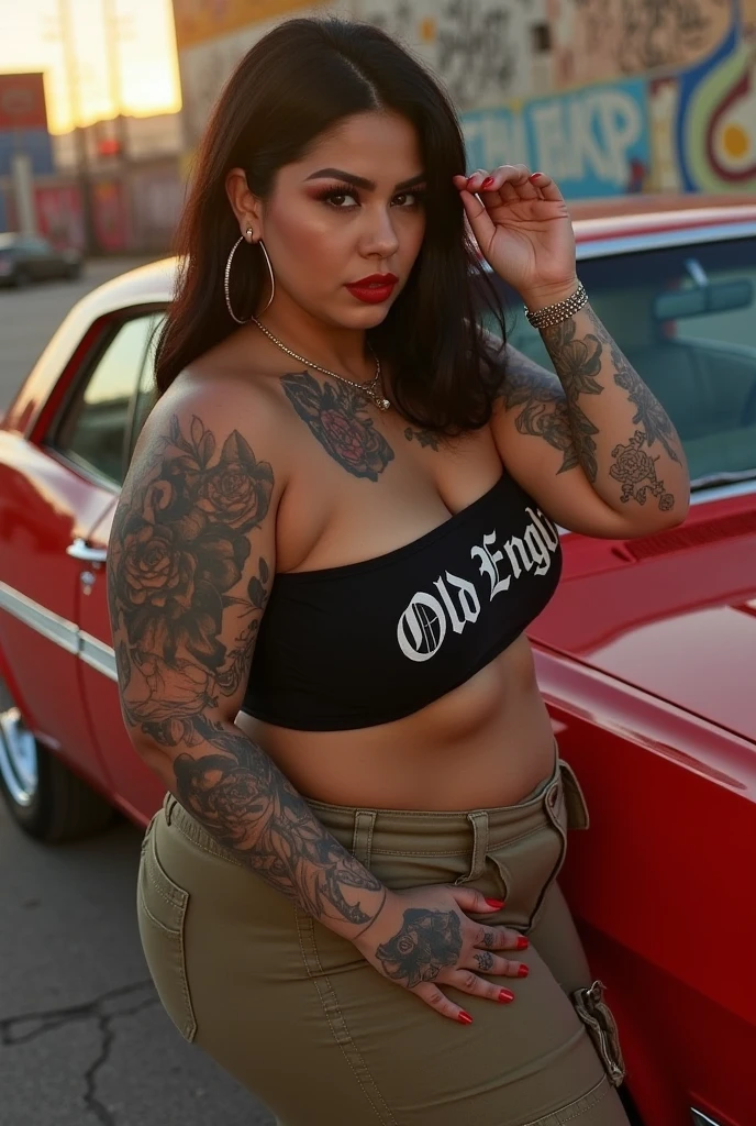 (3 sexy thick
California west coast) ((3 cholas girls)) (barrio) (sexy) (perfect eyebrows) (tattoos cancer symbol) (tattoo aztec symbol) (Consisted tattoos) (chola clothing ) ( background lowriders cars) (((with
other cholas girls))) (teardrop breast) (realism nipple color )