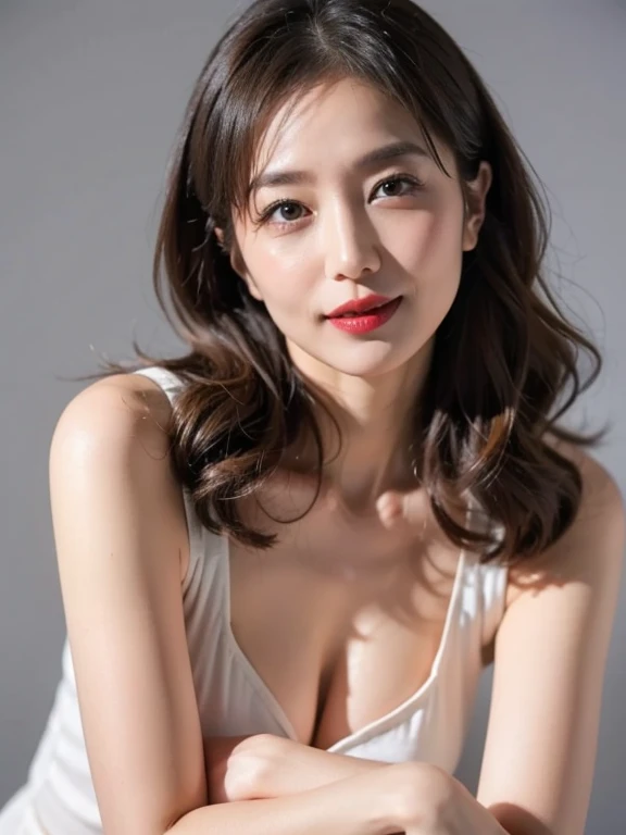 (1girl:1.3, solo), (Masterpiece, best quality, photorealistic, highres, photography, :1.3), ultra-detailed, sharp focus, professional photo, commercial photo, (upper body:1.3, bust-up portrait), BREAK, 1 brunette girl, solo, European girl, hot model, highly detailed eyes and pupils, realistic skin, (attractive body, medium-large breast:1.25), thin half-up hair, extremely detailed hair, delicate sexy face, sensual gaze, shiny lips, BREAK, (wearing a orange pvc bra:1.3, black pvc micro-shorts:1.3, shackles:1.3, pvc refelection:1.3), (indoor, hotel room, blurry background:1.25, simple background, dark room:1.2), (standing, attractive posing, all fours:1.37, from below:1.37, low angle:1.37), ((realistic, super realistic, realism, realistic detail)), perfect anatomy, perfect proportion, bokeh, depth of field, hyper sharp image, (attractive emotion, seductive smile, :d, ;p), 4fingers and thumb, perfect human hands,