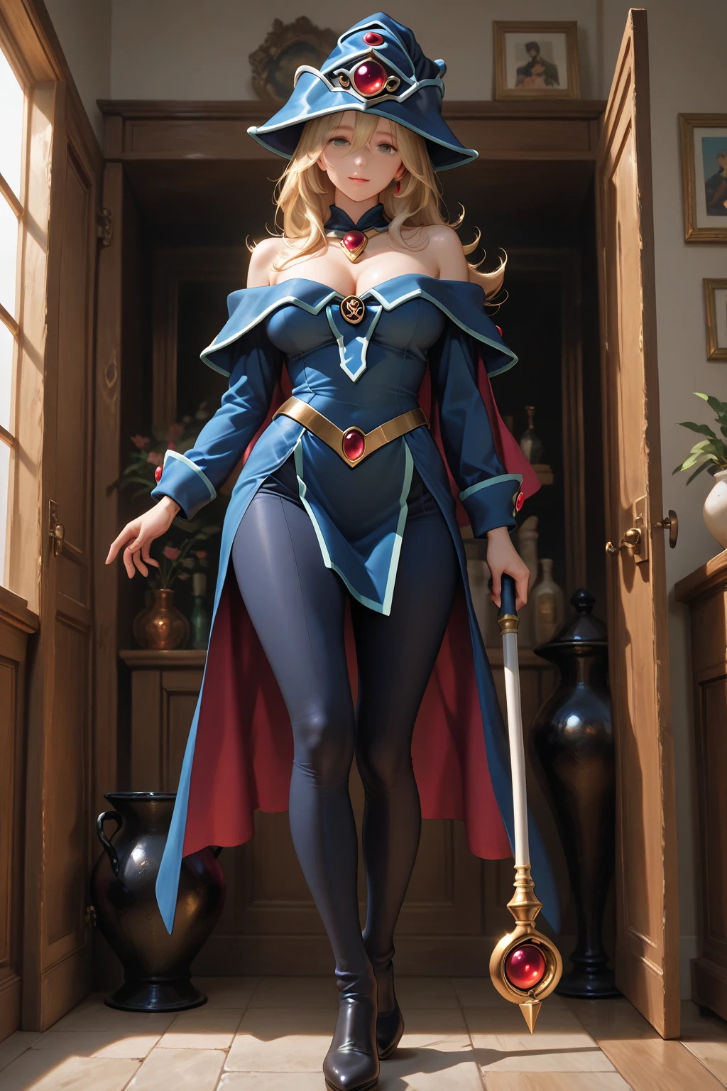 attractive female servant is cleaning in a medieval castle, slim, fit, sexy thighs, aesthetic body, perfect skin