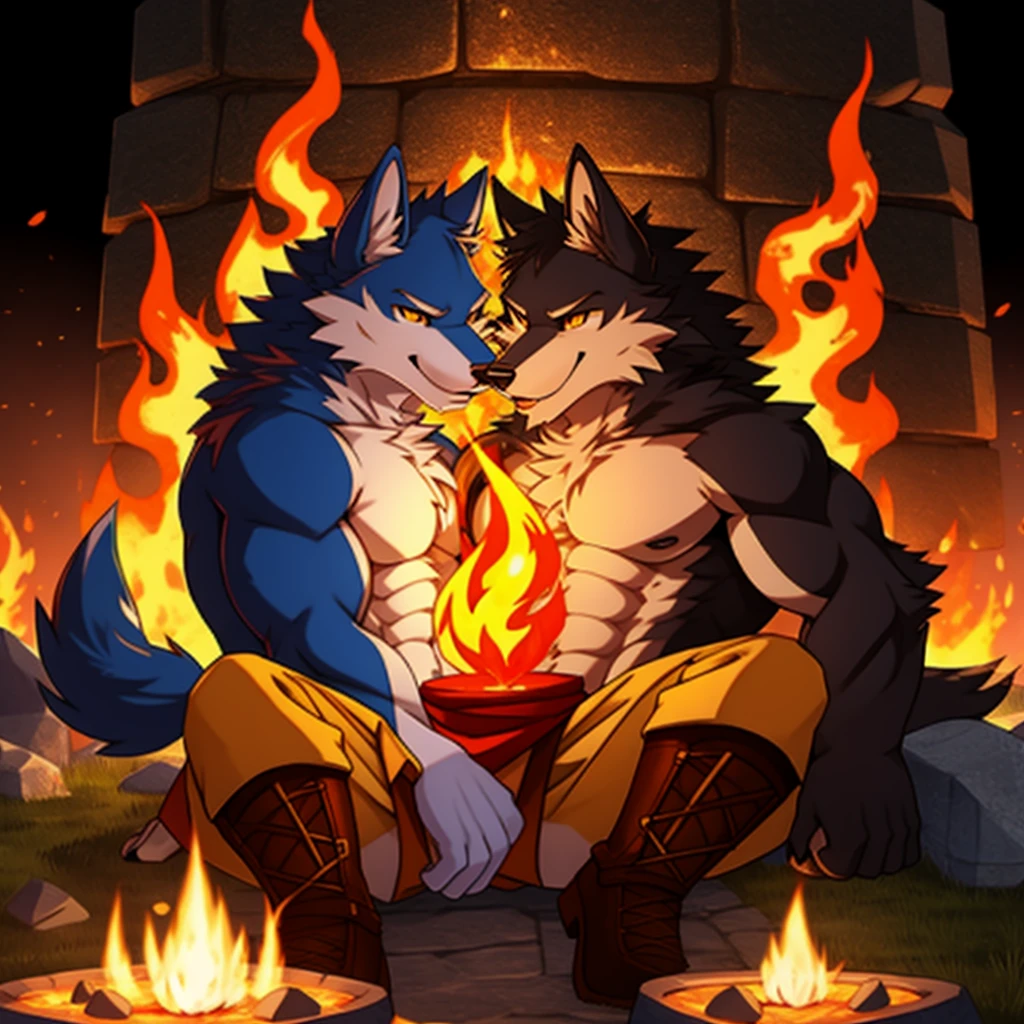 man,Gray wolf,Gladiator,Blushing,the strong,Kneeling,Crotch bulge,not