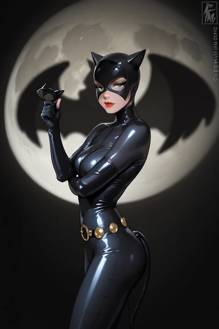 Catwoman is robbing the vaults of Ellon Musk's mansion. Esta levando as Joias e Diamantes do tamanho de um palmo. Careca com ela uma bolsa que ao final do roubo esta cheia com os pertences roubados.
