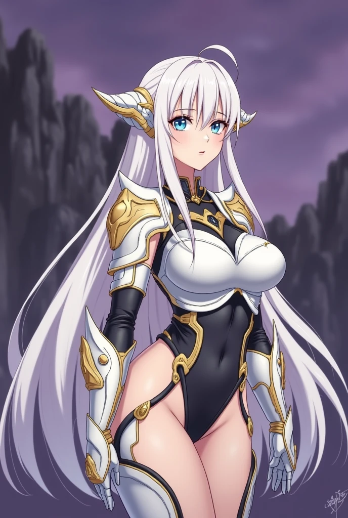 1girl, ig model, taimanin, eleonor, elf, action pose, arms up, arms behind head, white hair, long hair, blue eyes, beautiful eyes, lewd face, sexy, cleavage, armpits, large breasts, wide hips, thick thighs, muscles, realistic, ray traced, desert, sand, night, stars, moon, clouds