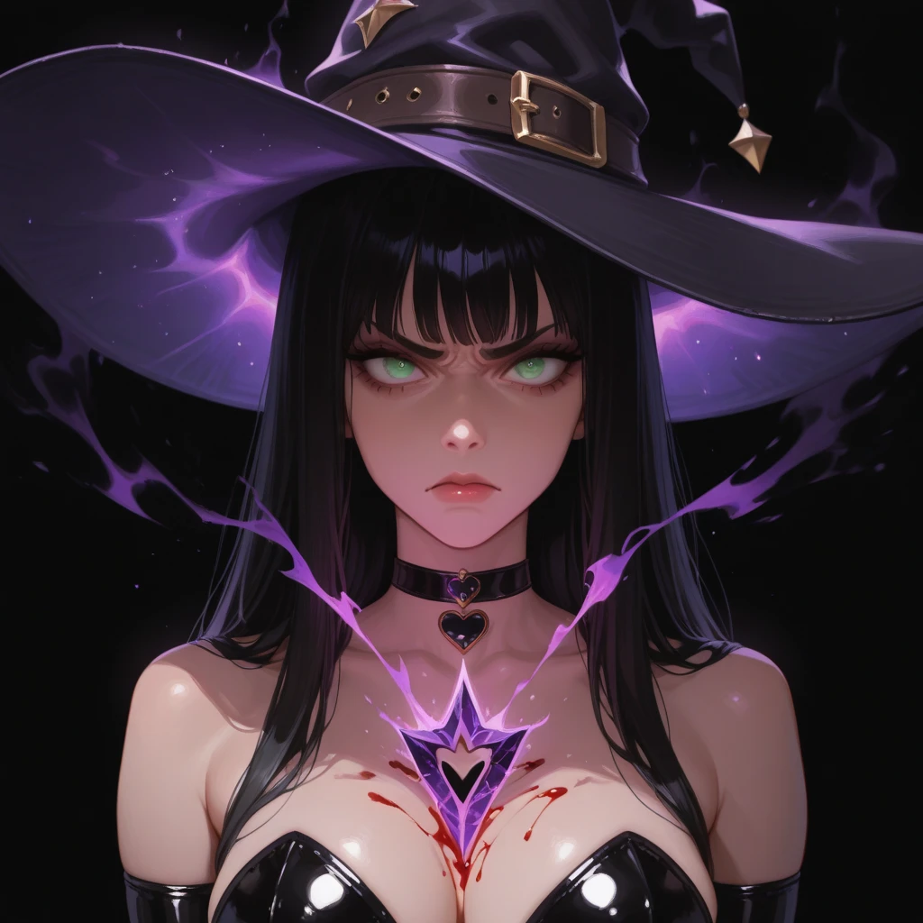 A beautiful young witch wearing a long black robe, holding a magical wand, her large breasts accentuated, in a stunning, highly detailed, photorealistic masterpiece, 8K resolution, with fully detailed hands and fingers, stunning magical background with circle spell