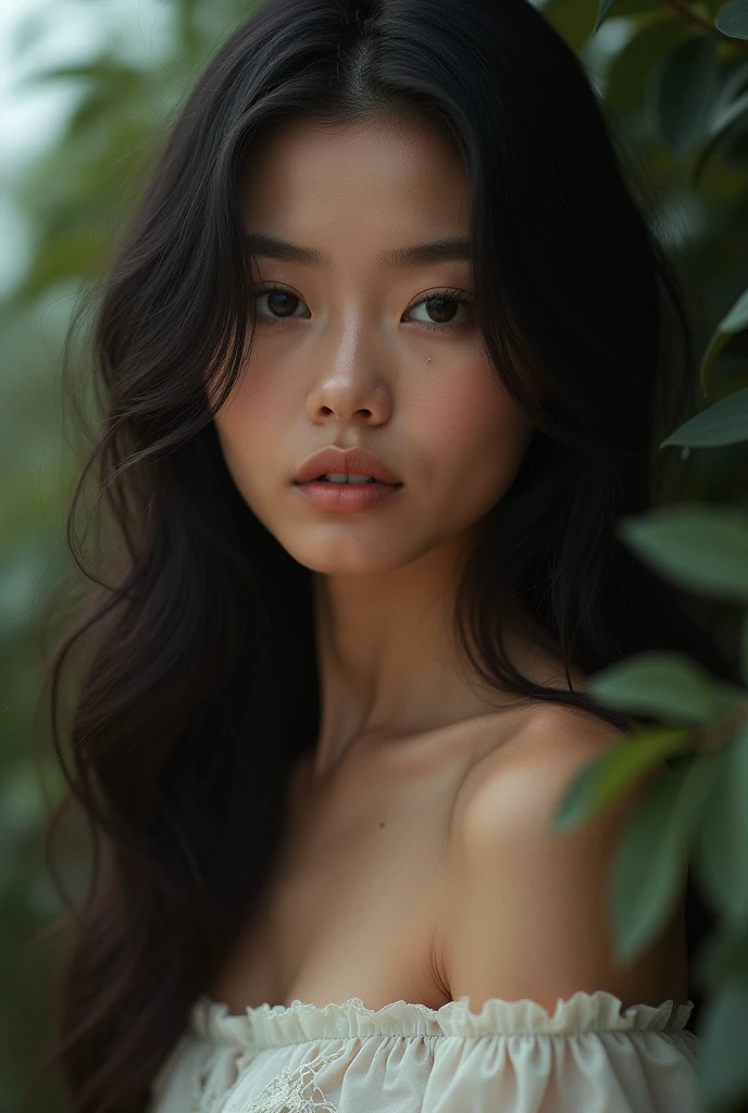 Naked asian girl ,facing the camera, front body, Exquisite face ,(Best quality,4K,8k,A high resolution,Masterpiece:1.2), (Realistic,Photorealistic,photo-realistic:1.37)long hair , standing full body , forest background
