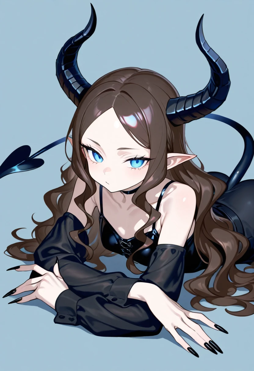 ((Highest quality)), ((masterpiece)), (detailed), (Perfect Face)、The woman is a naked demon queen, Devil Queen Aerith, wearing a shiny black full-body bodysuit decorated with gold, a sexy female demon, Devil Queen Aerith、The woman is a female demon, Aerith, with magnificent devil horns, jet black devil wings, and a jet black tail. She is looking at the camera with a happy expression, her brown medium-long hair is braided in the back and she has the expression of a girl in love.、The woman is Aerith