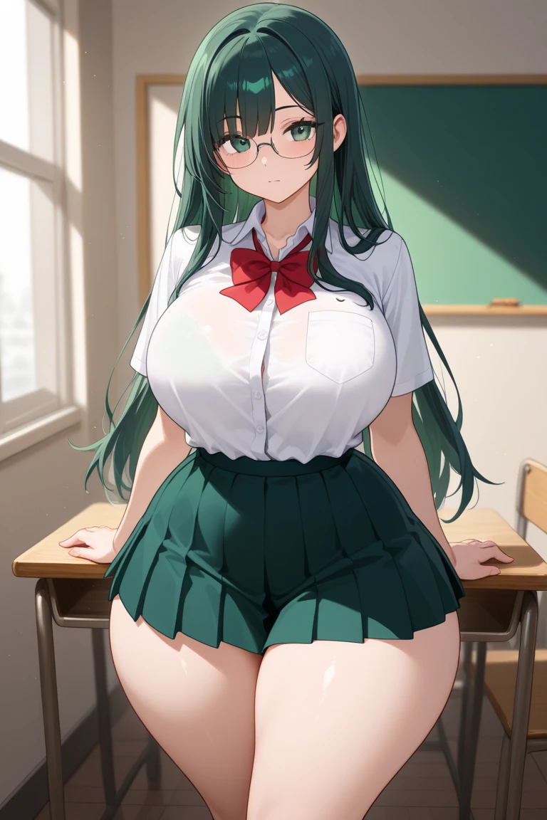 personaje de anime con gafas sentado on a desk con una computadora, (sfw) Insurance for work, seductive anime elf girl, on pixiv, on a desk, murata and artgerm range, oppai, sat at his desk, Extremely detailed artistic germ, With big breasts, sfw huge breasts, high resolution commission, in the office, Best Anime Girl
