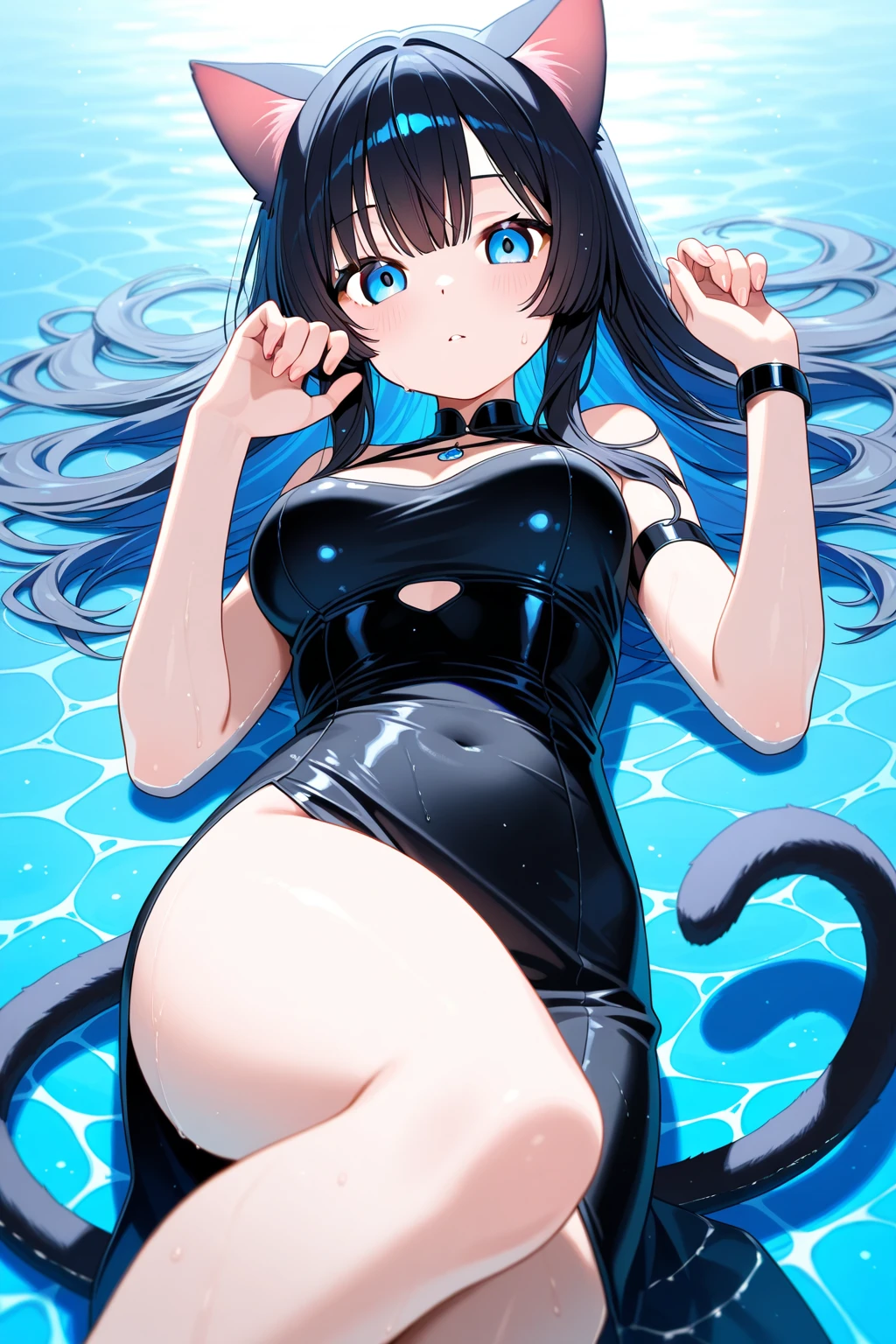 Anime Kawaii sexy Perfect Slim sensual body Perfect breast and beautiful thighs, An intricate and highly detailed illustration of anime Young 1girl, multicolored hair, (black hair:1.1 AND white hair:1.1), mullet, wolf, black gothic dress, detailed eyes, heterochromia, realistic, (best quality,4k,8k,highres,masterpiece:1.2),ultra-detailed,(anime Ecchi, sexy waifu ero anime:1.37),dark,moody,dramatic lighting,cinematic
