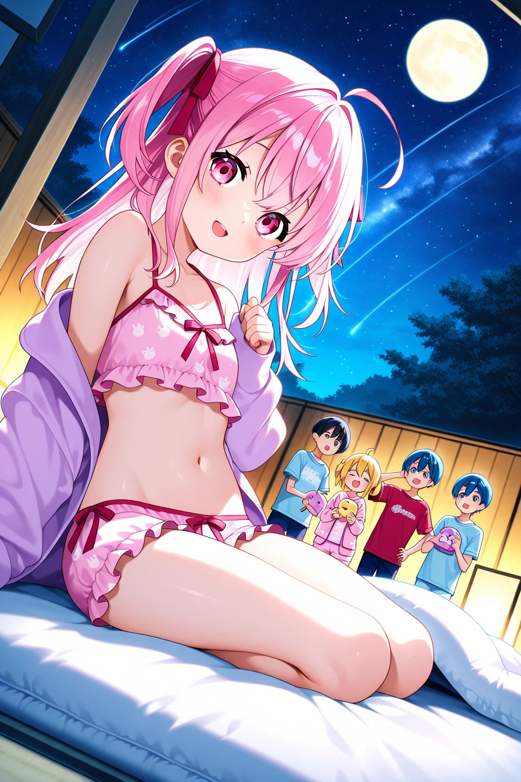nudist mother comforts、Lots of naked elementary school boys who are sweet friends、surround each other&#39;s face、(((Laughter and joy)))、in group photograph、Group Selfies、Night Tent、