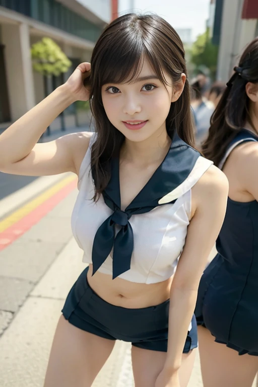 ((escalator))、lewd smile、(Realistic、Realistic:1.37)、(masterpiece)、(highest quality:1.4)、(超A high resolution:1.2)、(RAW Photos:1.2)、(Sharp focus:1.3)、(stand:1.2)、elegant、(Whole Body Ezbian:1.2)、(A girl in an elaborate sailor suit and pleated skirt:1.3)、Very cute Japanese girl、(smile:1.3)、(Makes hair shine:1.3)、 Brown haired、Bobcut、 Short pleated skirt、
(Big Breasts:1.2), Shot from under the escalator、Beautiful and delicate eyes、 View your audience、Photographed from the bottom of the escalator looking up、Secretly photographing underwear under a skirt、White panties:1.8