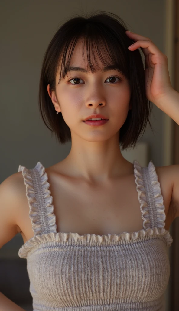 Sheath Router Toe Neck Summer Knitwear、Ridiculously large bust、firm chest、stick out your butt、roof of the building、