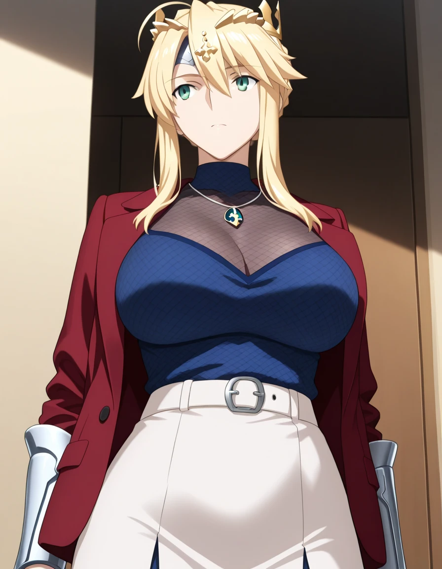 a woman in the city of London, with sophisticated clothes, blue eyes, blonde hair, smiling