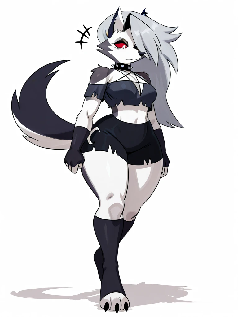 1girl ,white hair, pale fur beast ,black beautiful clothes, (high resolution, high detail, best quality),blank background, alone, median breast, weapon, bear, red eyes, claw,fur
