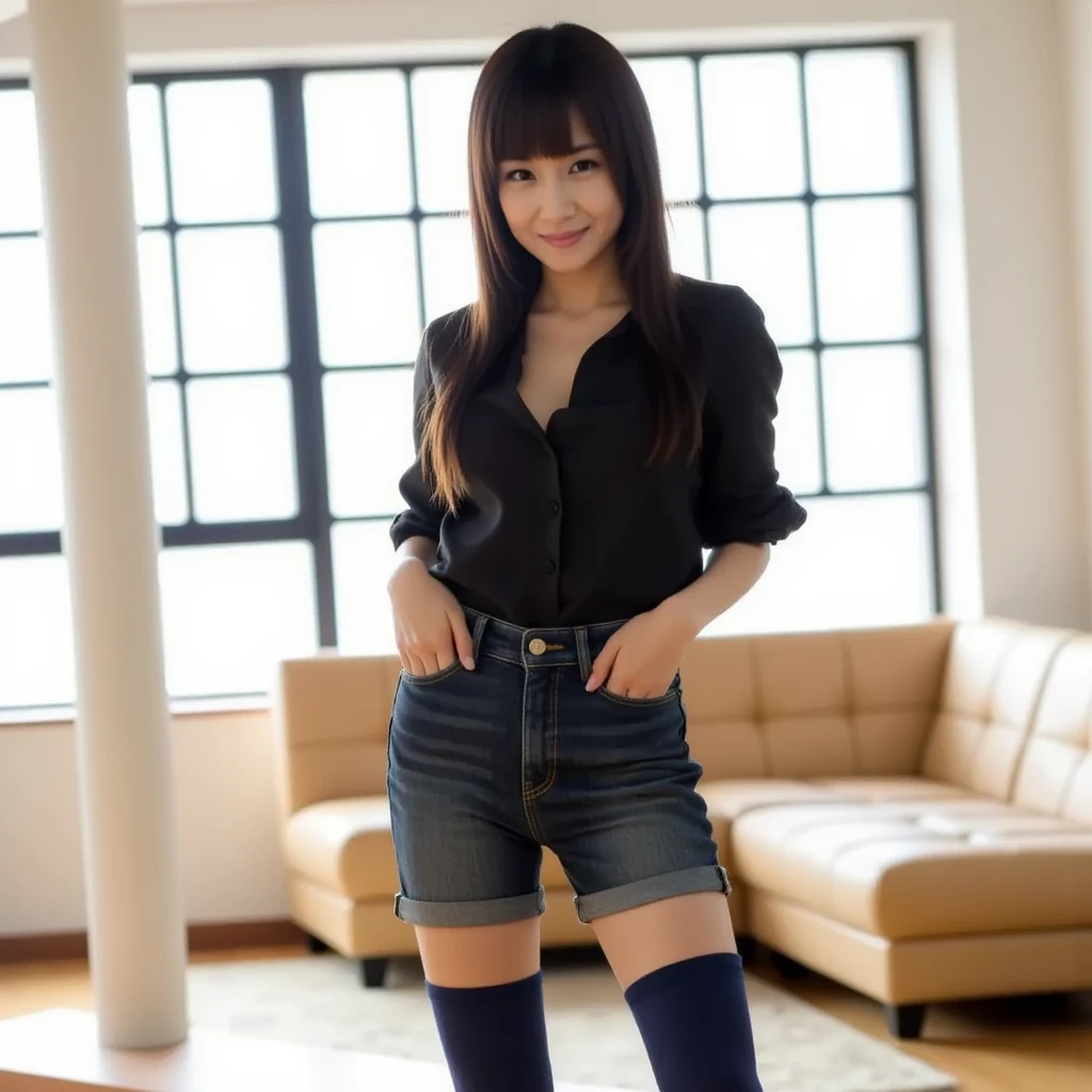 (((shirt:1.35)))、(((Black fishnet stockings:1.35)))、(((Sexy panties:1.35)))、(((High heels:1.35)))、((((Spread your legs wide、Touching the thigh、There is a lot of pubic hair showing off the crotch、large pointy breasts))))、Browsing Caution、 (Humans are biologically correct、references) 、 lose extra limbsslim limbsextra numbersmutated hands and finger fusionfingersslim bad handslong necklong body anatomybad deformationbad deformation no extra breasts、Not Futanari、Not Moriman、Cute face like an 18-year-old idol Smiling Kindly In underwear Full body portrait Slightly large bust sofa Holding a cute pet miniature dachshund RAW Photos Genuine Indistinguishable from live-action RAW Photos
