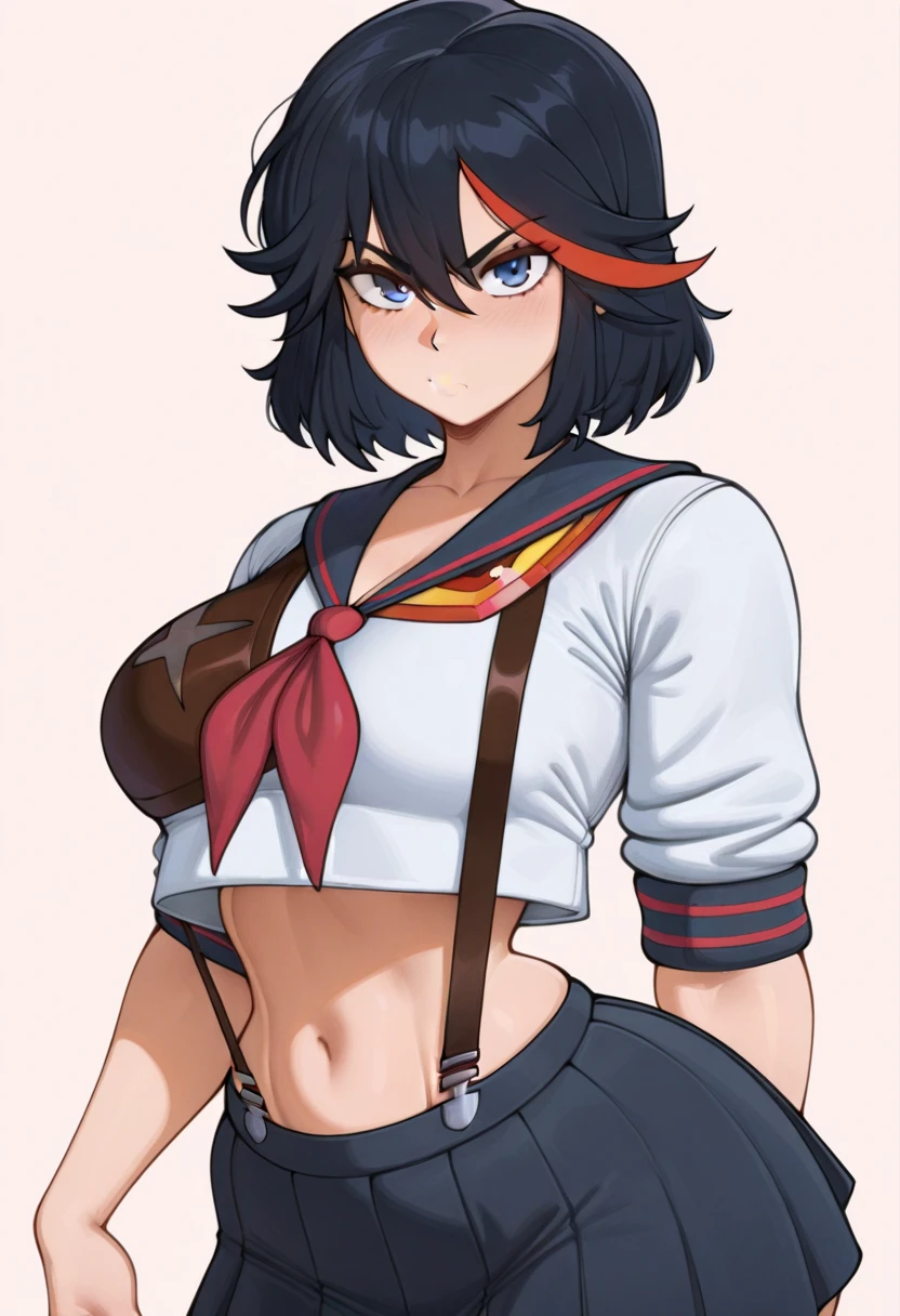 1girls abs angry angry_nude_female areolae big_breasts blue_hair blush breasts clenched_teeth covering covering_crotch covering_pussy covering_self embarrassed embarrassed_nude_female enf female female_only functionally_nude pussy tits  muscles socks solo functionally_nude_female half-dressed kill_la_kill large_breasts matoi_ryuuko navel thick_thighs nipples senketsu solo thick_thighs  thighhighs weapon wide_hips