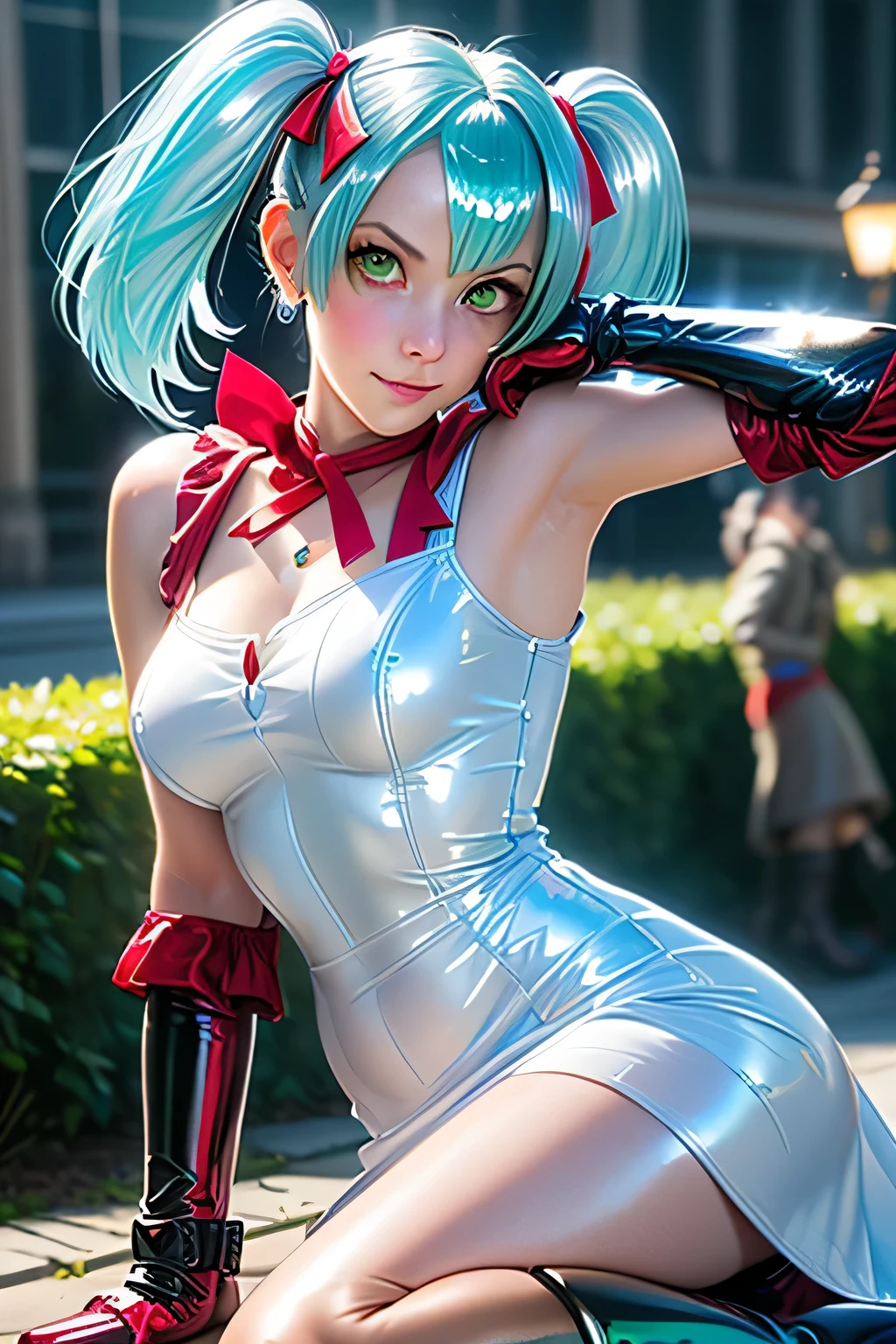 (bunny girl:1.3), (bunny suits:1.3), (bunny girl costume:1.3), (latex strapless black leotard:1.4), (She only wears white cuffs on her wrists:1.5), (bowtie:1.4), (bunny girl tail:1.4), (Fishnet tights that are too coarse:1.3), (Huge and luxurious casino hall:1.5), (night:1.5),masterpiece, best quality, HD, 8K, Ultra- high resolution, Extreme Detail, Super detailed, beautiful eyes, beautiful hair, Beautiful side, beautiful skin, curvy, Tamaki, Cosmic Eyes,