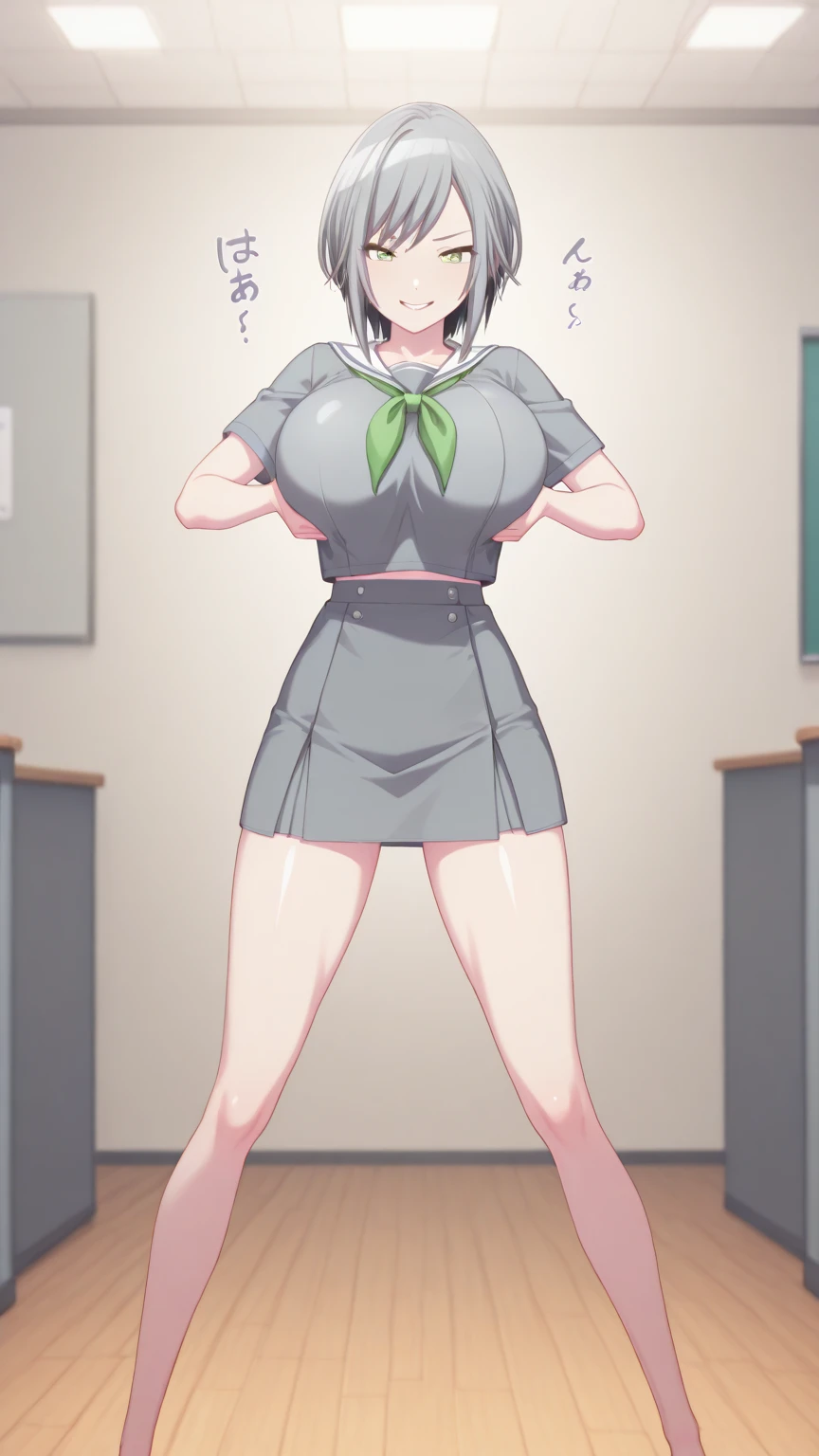 masterpiece, best quality, pov, 1 girl, mega gardevoir, porcelain skin, orange eyes, long hair, blue hair, mischievous smile, seductive look, standing, naked, large breasts, wearing green apron, starbucks, coffee, apron, naked apron, outfit, in front of starbucks kiosk, starbucks kiosk background, outside