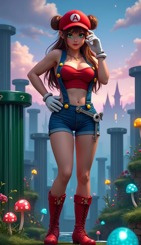 (A woman looking like (super mario:1.2))