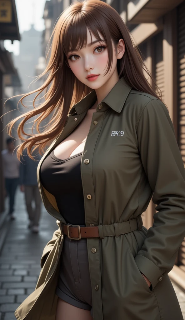 Portrait of a beautiful woman on a muddy farm:1.2、Cowboy hat、Fringe Vest、pants、scarf、trust、Her clothes are about to burst from her huge breasts、eye😠✨