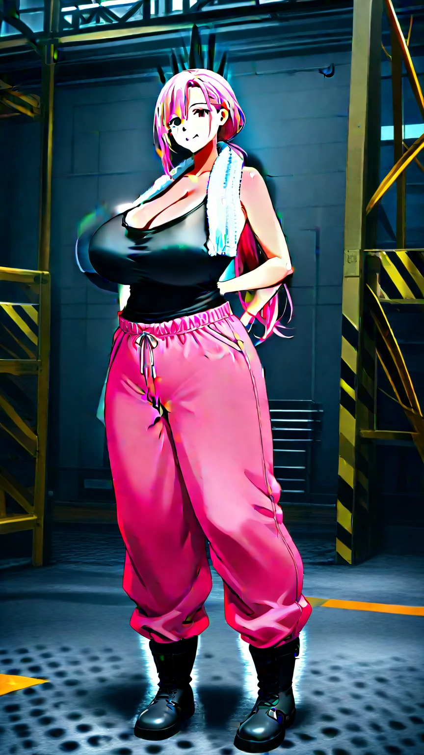 Ecstatic look、shouting, long Pink hair、Melting eyes, huge breast, enormous bloated diaper, butt toward viewer