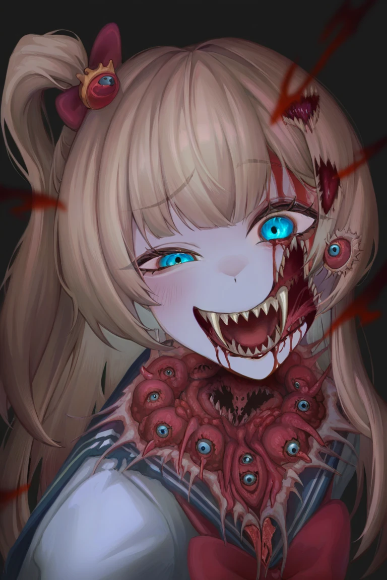 Deep Sea Monsters、terroral、glowing light eyes、Blood basin with a large mouth