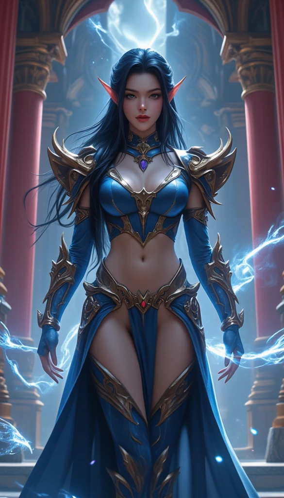 8k、A dark elf paladin in gorgeous blue and white chest armor..、Super Beauty(Realistic)、Tan Skin、Elf Ears、Model Chute Style、(非常にdetailedなCGユニティ8k壁紙)、Full body photos of the most beautiful works of art in the world、Front 4 poses、Blue Hair、Gorgeous blue and white long combat skirt、diamond、Medieval architecture、It was a hot topic on Art Station.、CG Trends、detailed、Every detail、Sharp focus、very, very big breasts、blue eyes、audience、Beautiful expression、Accentuate your cleavage、Beautiful decoration、very大きな笑顔、make、Inside the cave、Tan Skin、Beautiful Blue Hair,Rich colors、Backlight、Cinema Lighting、Film Grain、50mm lens、Nikon D850、Ultra-high resolution、Ultra-realistic、Dynamic fighting pose、In a dark dungeon、compensate,He has a light blue and silver sword,Tan Skin,very, very big breasts,Holy Knight,Russian women,Very large breasts,Blue and white long combat skirt,青と白のVery large breastsのセクシーなプレートの胸鎧(Precise flame work),