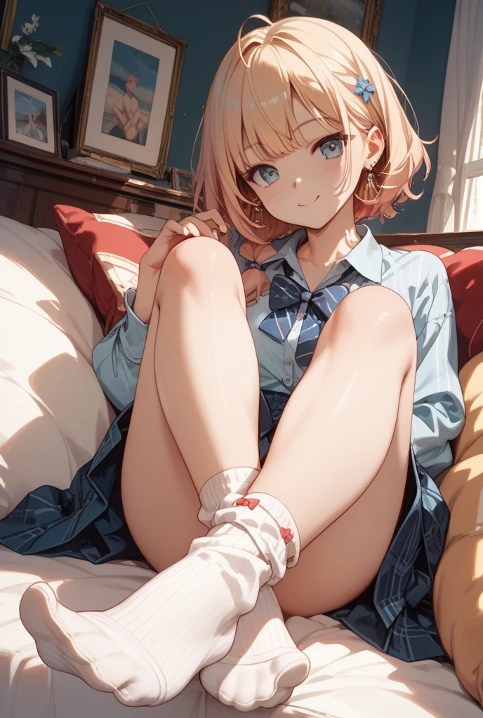 lie in bed、masturbating for the first time、unstoppable masturbation、Feel、Embarrassed and crying face、heavy breathing、sweaty bangs、A sad sigh、small breasts（:2.0）Open the front of your top to reveal your breasts and nipples、nipples are erect、13 years old、beautiful face、virgin、A cute face that knows no dirt、pull up your shirt with one hand、With the other hand, put your hand inside her panties and touch her pussy.、Panties are wet with pussy juice、Cute striped panties、I open my legs in pleasure、