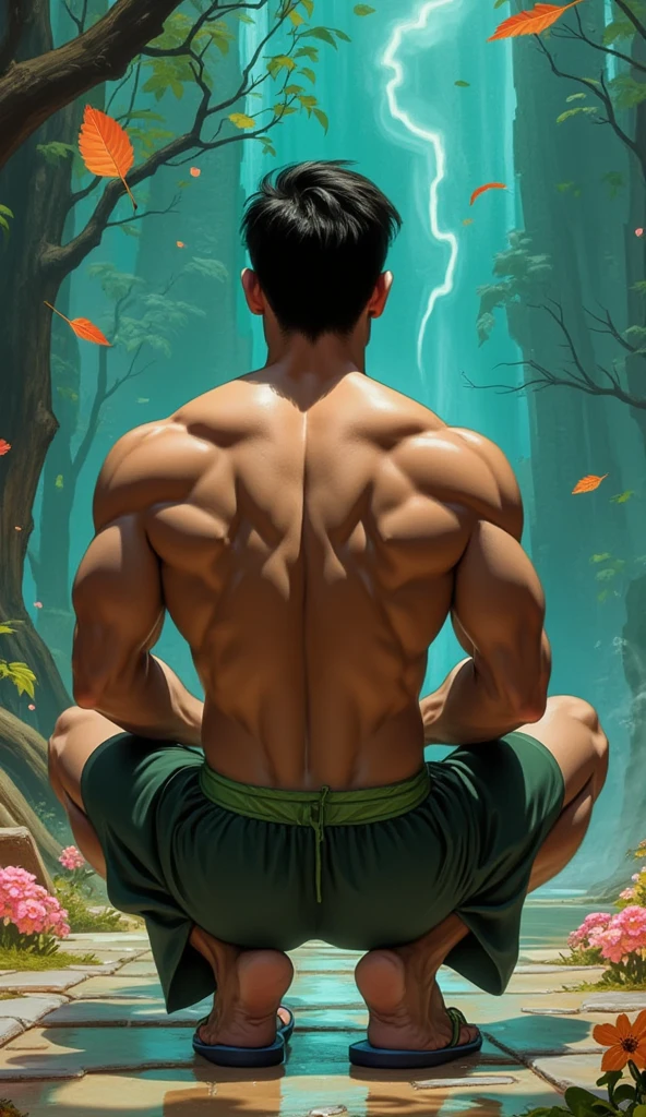 Man in Deep Meditation: A Serene Yogi Amidst the Forest's Embrace

In the heart of an emerald green forest, where the dappled sunlight filters through the dense canopy, stands a man in deep meditation. Clad in traditional yoga attire, his posture is perfect, embodying the essence of balance and harmony. His eyes are closed, focused inward, as if seeking tranquility within his very soul. His serene expression reveals a sense of peace that seems to radiate outward, affecting even the verdant surroundings. Rooted firmly to the earth, the man in deep meditation appears in perfect harmony with nature, the forest becoming an extension of his secluded world