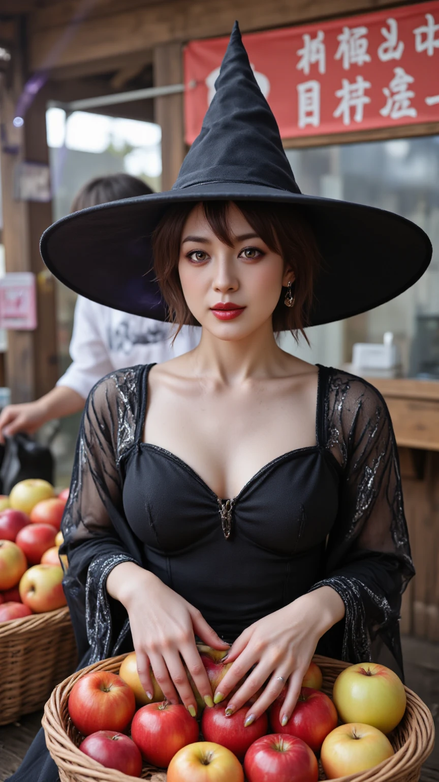 1 woman,solo,Japanese, professional, bangs, dynamic hairstyle, earrings,holding pumpkin, glamorous, white background,witch hat, witch makeup,dreamy, shirtless, (black bra:1.1), (long skirt:1.1), front facing, studio shot, heels, long leg,,extra details looking at viewer
<lora:blkcvr:0.4>