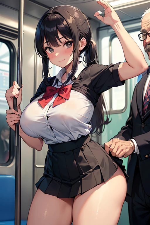 (SFW), ((photorealistic)), (masterpiece), (best quality: 1.3), absurd, [:intricate details 1.3], SFW, realistic, masterpiece, (((Detailed scenery of VERY crowded subway train interior, VERY crowded detailed background of subway train interior))), standing incredibly hot (young petite1) wearing sexy ((small skirt)), ((behind raised skirt)), (( 3/4 white stockings)),(((Big Breasts))), naked being squeezed (((big ass))), ((thick thighs)), ((fearful expression)), (blushing face), ( perfect body proportions)), short old man groping the young  1 from behind, (((short old man pressing his chest on the young 1 back))) and (((holding her waist behind her)))