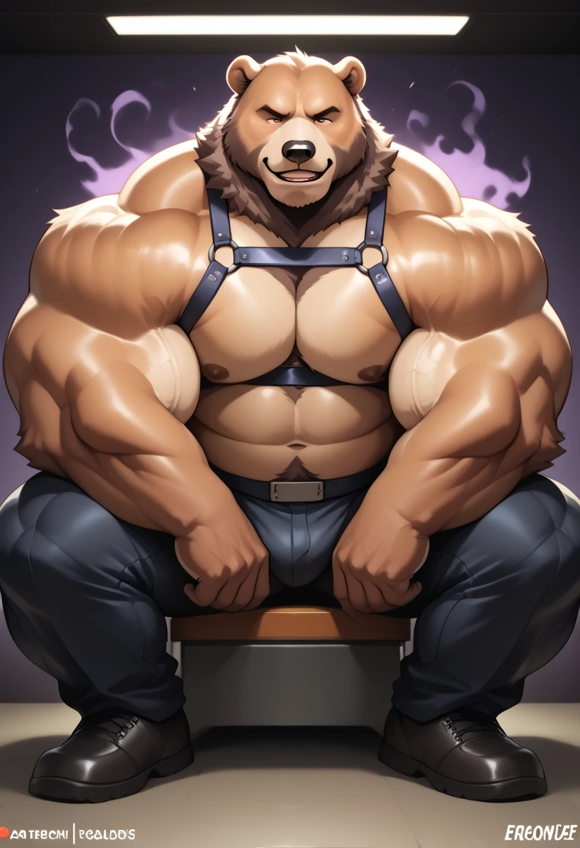 best anatomy, best quality, (by null-ghost,by darkgem,by pino daeni,by zoroj, by redrusker), (furry art, soft shading:1.1), bara, (furry freddy fazbear,:1.1) bear, (broad shoulders, narrow waist:1.05), 5 fingers, blue eyes, black nose, sitting in glamrock dressing room, masterpiece, Ultra highest quality, Intricate, Ultra heavy High Detail, dramatic, realism, erection, thick cock, realistic, sitting, muscle, furry, day, looking_at_viewer, Ultra heavy detailed eyes, Ultra heavy detailed body, Ultra detailed heavy face, Ultra heavy detailed cock, Ultra heavy detailed balls, expressive, masculine, dadbod, hyper realisitc,