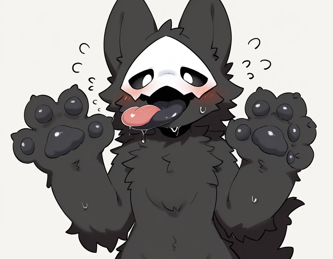 by zackary911, masterpiece, portrait, soft lighting , (fluffy fur:1.1), male, ((puro \(changed\))), black fur, white mask, white eyes, nude, detailed background, large erect penis, large balls, blush, cum, looking at camera, sitting, sucking own dick, penis in mouth, hands on own butt, self-suck, auto felatio, visible exhale, cum pouring out of mouth, looking at viewer, gigantic hyper balls, thick body, thick thighs, deepthroat, large orgy, orgy
