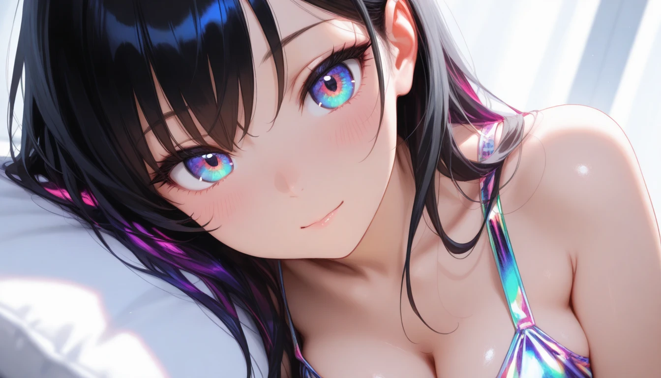 (Highest quality),(masterpiece), 8k,Very detailed, Detailed light, Best Shadow,Detailed reflective eyes, Beautiful Eyes, Very detailedな顔,Shiny Hair,sexy,Big Breasts,charm,One person,Gloss,Black Hair,Fascinating,Expressionless,blush,Glass Art,Fascinating,Beautiful fingers,Beautiful Hands,Armpit sweat,whole body,Swimsuit,High exposure,Sunburn,tan,Brown skin,