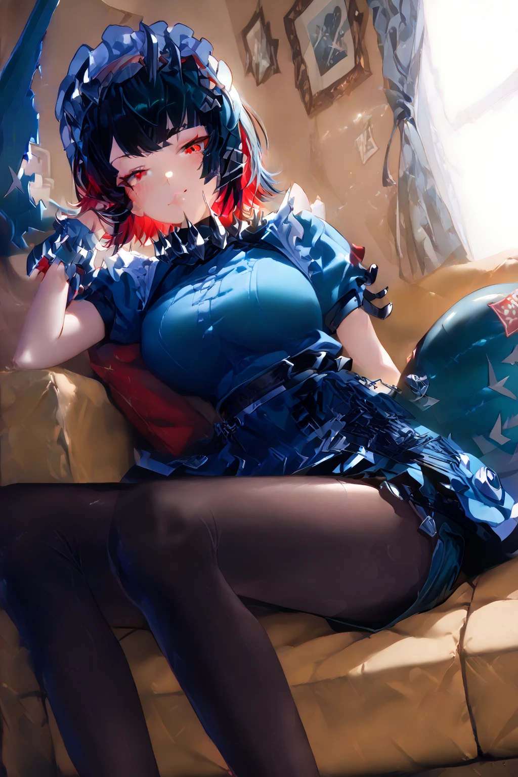 (Perfect body),Best Quality,(8K Portrait),(Official art)、(((muscular)))、(Police Hat)、(((((Brown skin)))))、embarrassed from、1girl in,(:D)、((One eye is closed))、(showing teeth)、(((thick thighs)))、 ((Surprised))、(((blush))),(Sweat),((((large udder))))、(big butts)、(Dark hair),((bob cuts)),Short hair, (Yellow eyes),(Navy blue jacket)、(white leotard))、Black knee socks、((((Hands behind the body))))、(((((spreading legs)))))、(sit on desk)、(Office room)、fullllbody