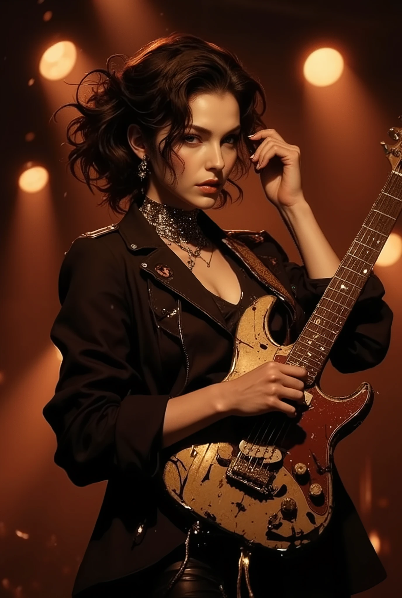 girl Jazz rock singer with shabby electric guitar and sarcastic songs