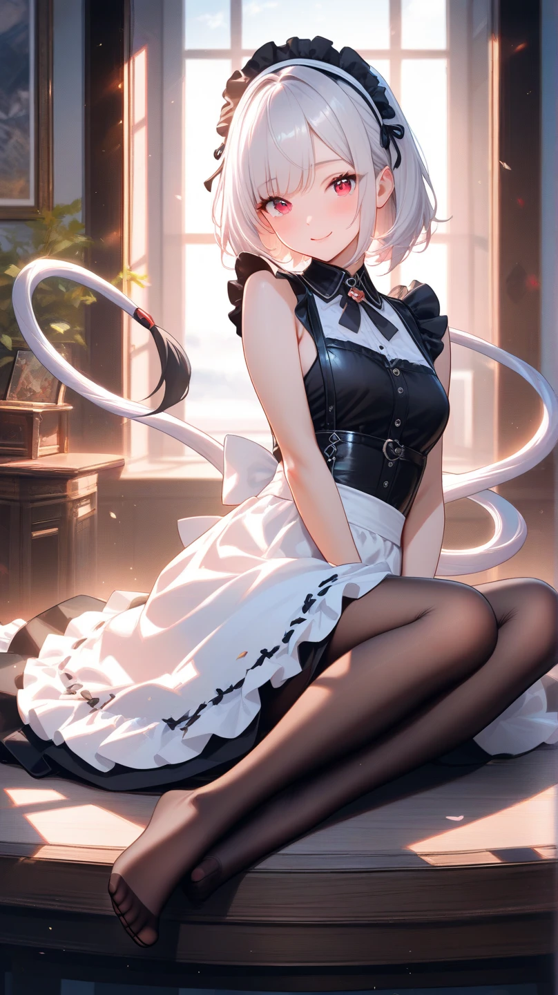 ((best quality)), ((masterpiece)), (detailed), perfect face, perfect body, 1girl, white short hair, gold eyes, white cat ears on her head, ((lolicon)), ((babydoll)), ((the color of babydoll is red)), ((see-through)), ((frilly babydoll)), Seeing the girl from the front, the girl in middle of bedroom and windows from hotel show the city in night in background