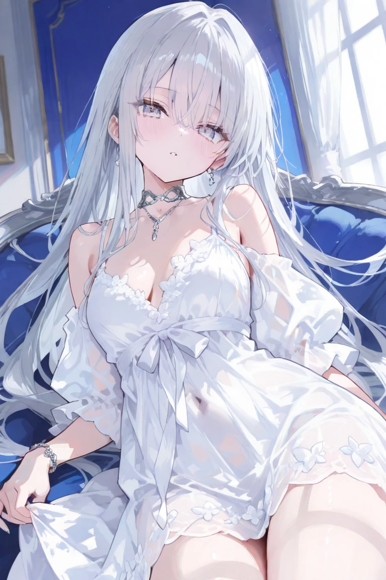(elegante, sedutora, long platinum blonde hair up to the waist, - Indigo Blue Eyes, lingerie preta de renda)
