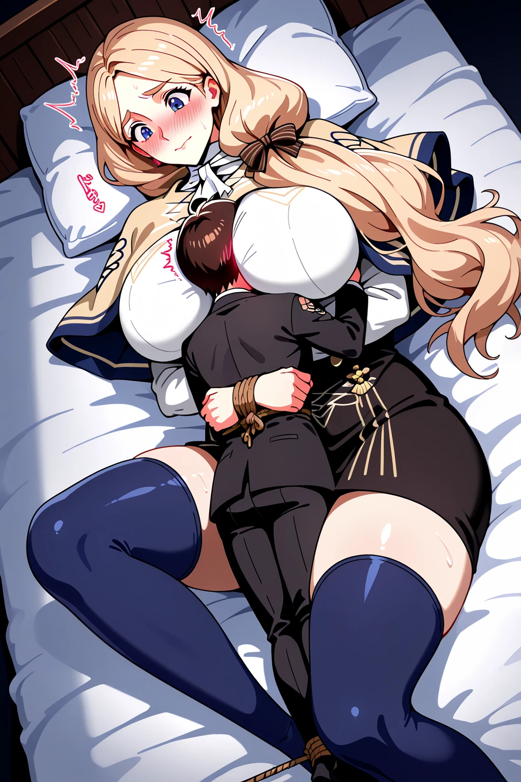 ((Highest quality)), ((masterpiece)), (detailed), (Perfect Face)、The woman is Princess Leona, with medium-long light brown hair, and is wearing a sexy black military uniform and cap for women. In a luxurious room, she is embraced by a strong, dignified, old, male general, who is a villain, and is kissed and loved by him as his mistress.、Women are brainwashed, expressionless, and have no highlights in their eyes.
