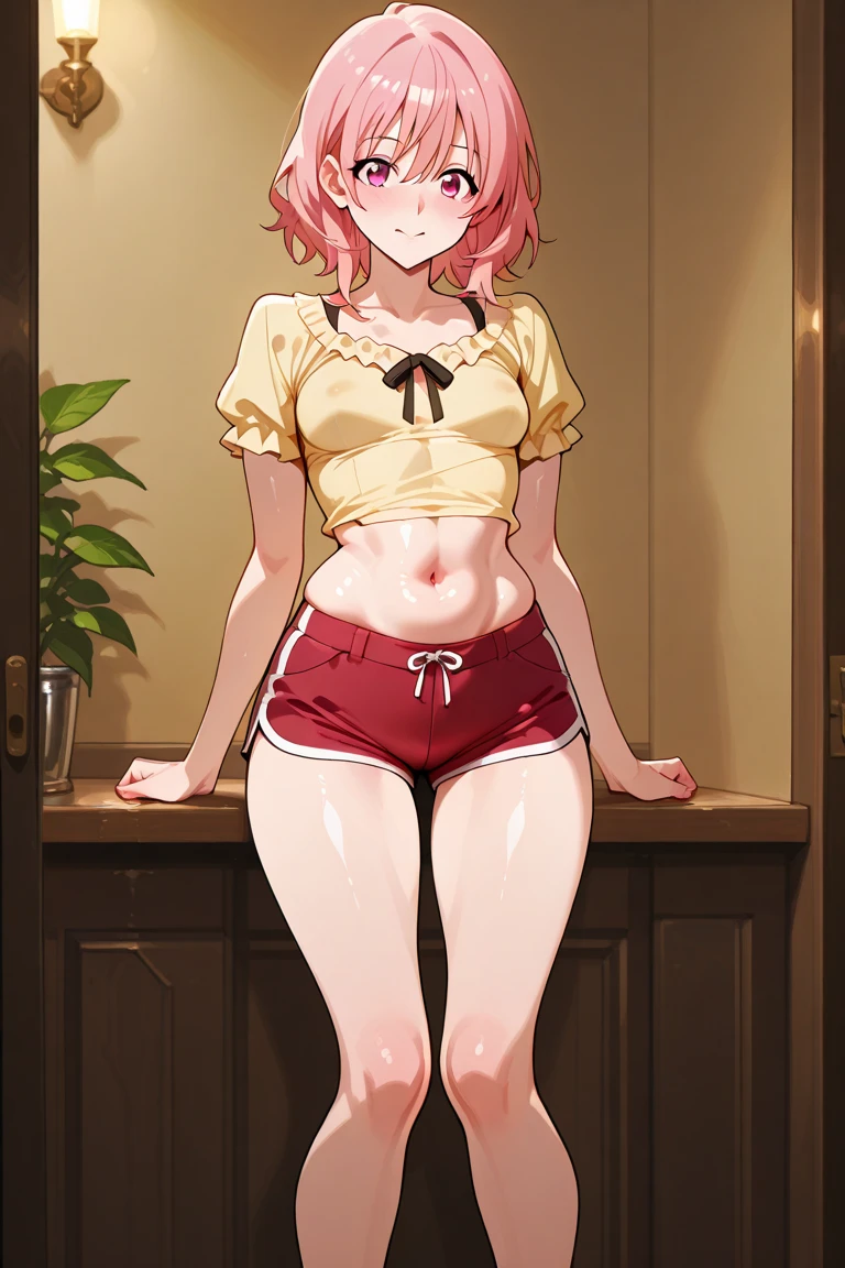 ,child,cute,pink hair,thick thigh ,mini camisole, thick thighs,flat chest,pink mini camisole,crop top,raiden, loli,child,flat chest,fullbody,perfect thighs,standing, thick thighs, blushing,loli,, standing straight, head to toe capture on the frame,loli,, toes,bare feet,, ,white background, cute,open abdomen,perfect body ratio, body ratio, white background, front facing, looking at viewer, ,, baby girl
