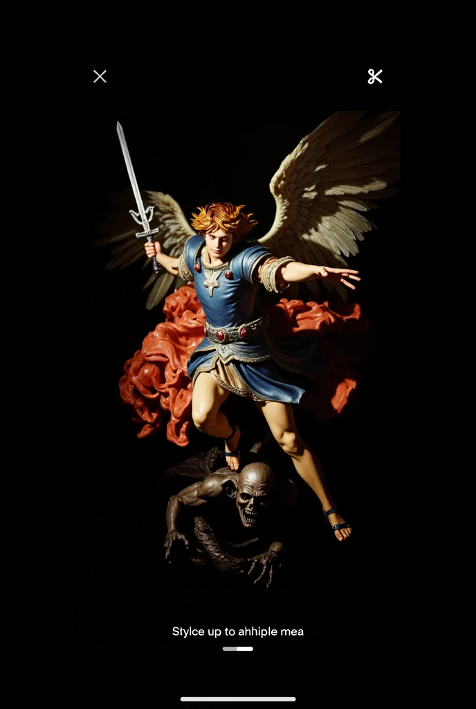 Angel Michael leading the angels in combat, sword. oil painting