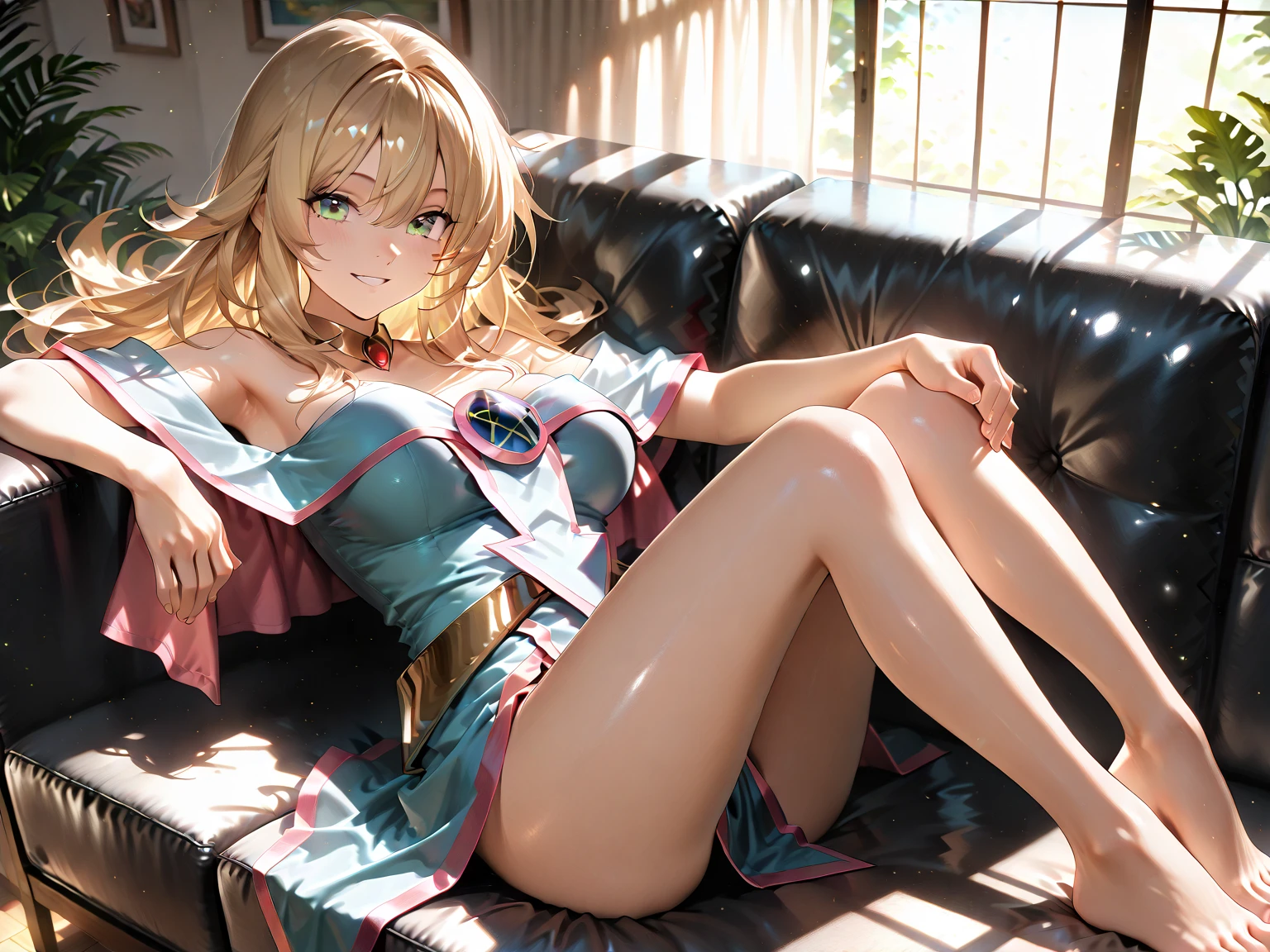 ((Best quality, 8K, Masterpiece :1.3)), Beautuful Women, 1woman, huge tit:1.3, ( slim toned body,very skinny:1.5), blonde hair, (sitting on luxury bed,Pose that arches the back, a low rise mini skirt:1.5 ), Ultra-fine face, Detailed lips, A detailed eye,See-through pantyhose,cutout between underboob、covered erectile nipples,I can see the belly button,((((vulgarity)))),