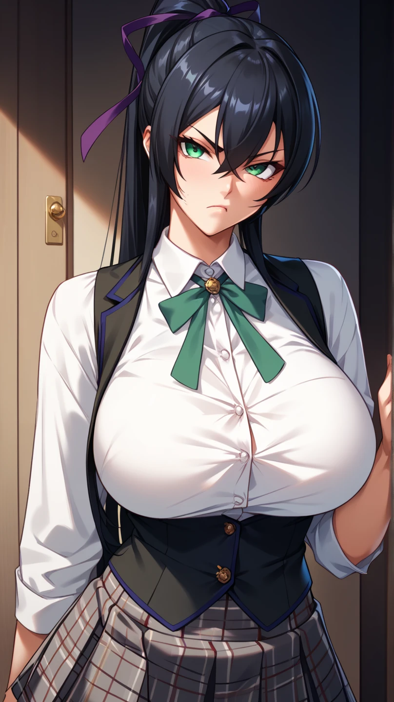 mature women,milf,large breast,beautiful face,long hair, shiny hair, green eyes,high detailed,black hair, hair over one eye,masterpiece,perfect anatomy,cleveage,White Shirt,open shirt, Black Skirt, Office Lady,sexy smile,glasses,dynamic pose,blushing,fox ears,fox tails,