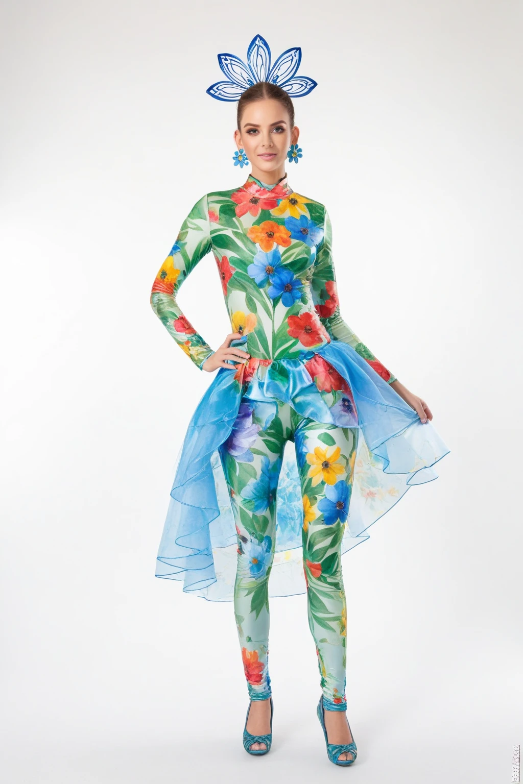 Create a kids Olympics uniform with pretty green and purple jn that has a little mermaid print
