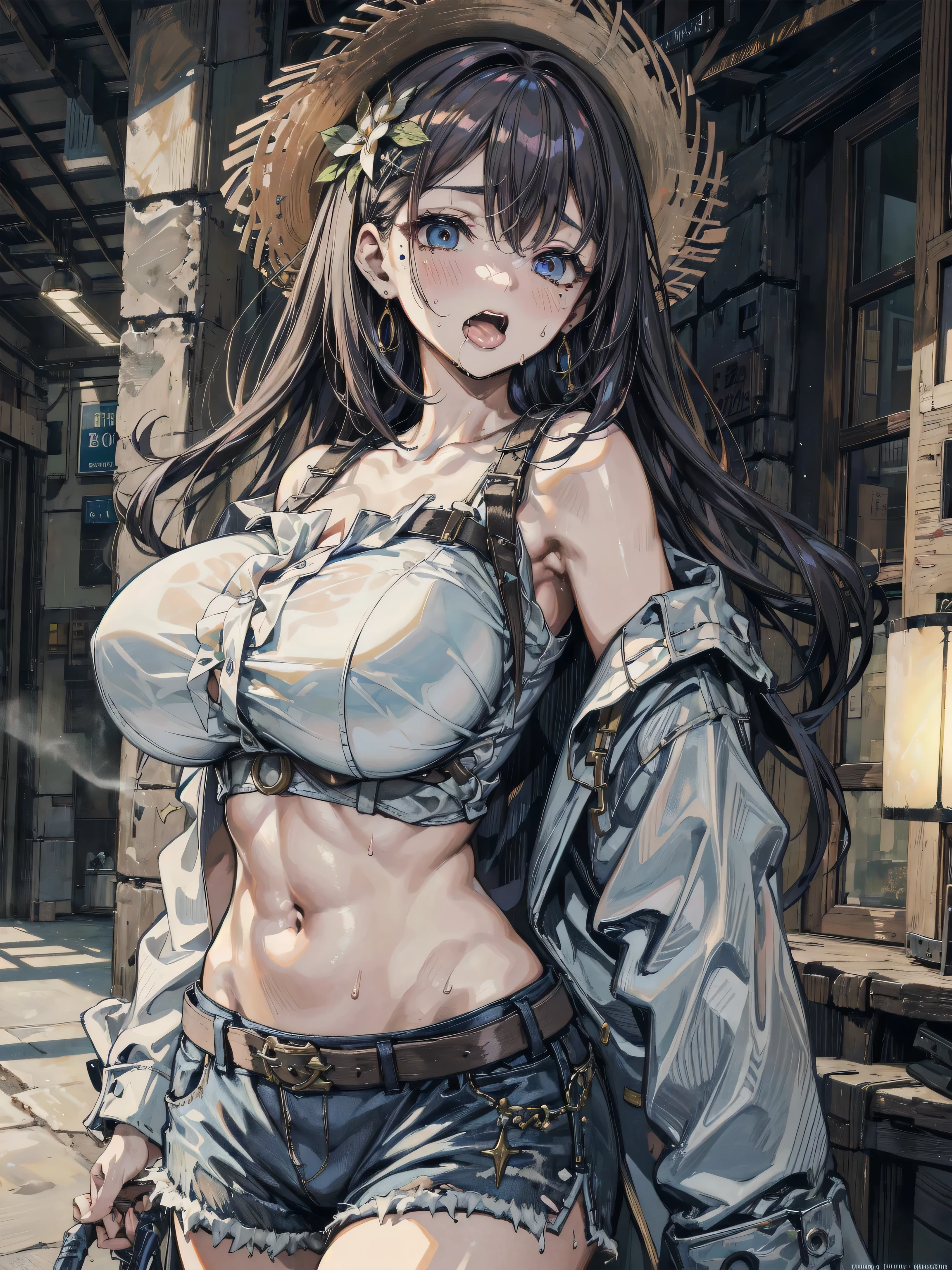 full body, long_hair, gorgeous, city girl, cleavage, western, skirt and top, hot girl, (masterpiece), best quality, high resolution, extremely detailed,  depth of field, Music producer, Studio, close up