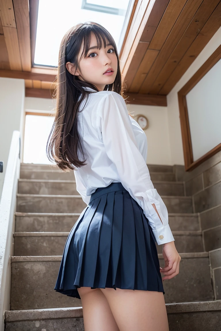 (riding a bicycle: 1.5), a strong wind is blowing and her skirt is billowing, (exposed panty:1.5), japanese riding a bicycle with her panties pulled down to show her buttocks, japanese girl riding, young sensual gravure idol, young gravure idol, young pretty gravure idol, young skinny gravure idol, Kubo Shiori, japanese model, cute girl, wearing skirt and high socks, giantess, giantess shot, realistic young gravure idol, highly detailed giantess shot, realistic body, extremely detailed giantess shot, macro giantess, wearing japanese dress, school girl, Umi Shinonome, beautiful teen, (GirlfriendMix2, tuck up shirt, Beauty)
