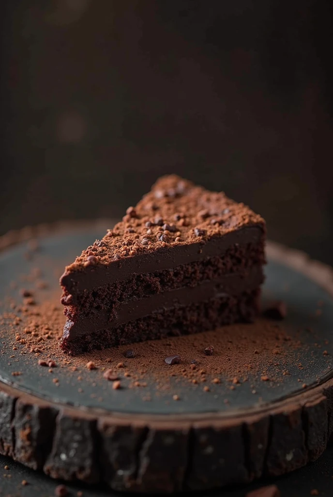 cinematic still-frame chocolate, chocolate cake ,deep dark background,High Quality Photos,Moist Textures,Icing ,studio photo,slice,shallowdepthoffield,Vignette,Very meticulous,High budget,Bokeh,Movie Widescreen,gloomily,epic,opulent,cinematic grain,grain sense