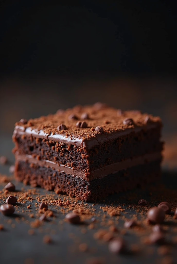 cinematic still-frame chocolate, chocolate cake ,deep dark background,High Quality Photos,Moist Textures,Icing ,studio photo,slice,shallowdepthoffield,Vignette,Very meticulous,High budget,Bokeh,Movie Widescreen,gloomily,epic,opulent,cinematic grain,grain sense