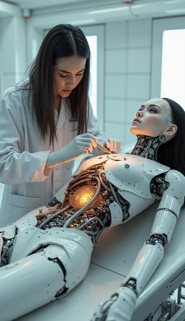 full bodyesbian,(((tmasterpiece))), ((best qualtiy)), (ultra - detailed), (CG illustration), (an extremely devious and beautiful)), (Scattered corpses), ((1 mechanical girl)), slips, (Machine-made joints: 1.4), ((Mechanical limb)), (The blood vessels are attached to the tube), ((The mechanical spine is attached to the back)), ((The mechanical cervical vertebrae are attached to the neck), face expressionless, (wires and cables attached to head and body: 1.5), scientific fiction, apocalytic, 废墟, Dawn view, zori