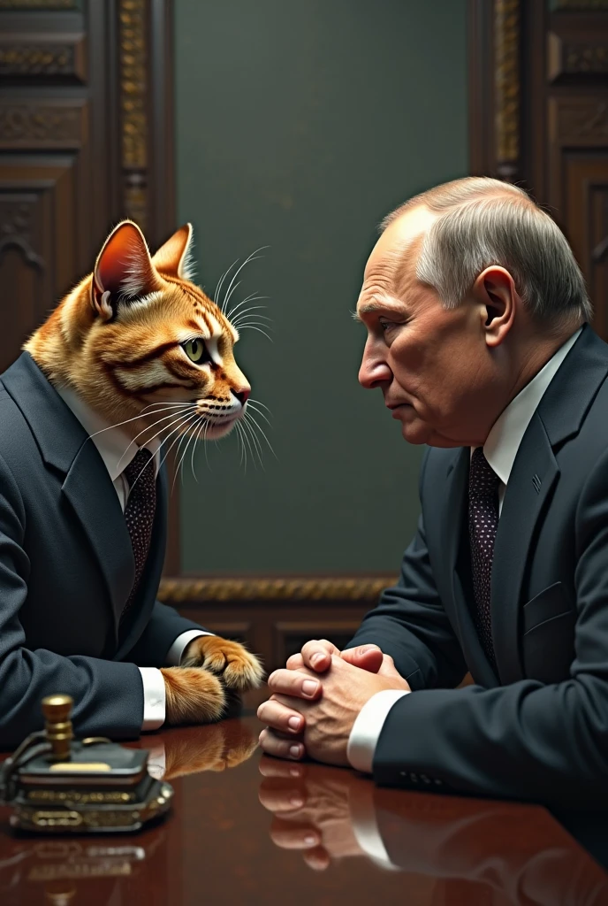Putin, President of Russia, with a red cat in his hands