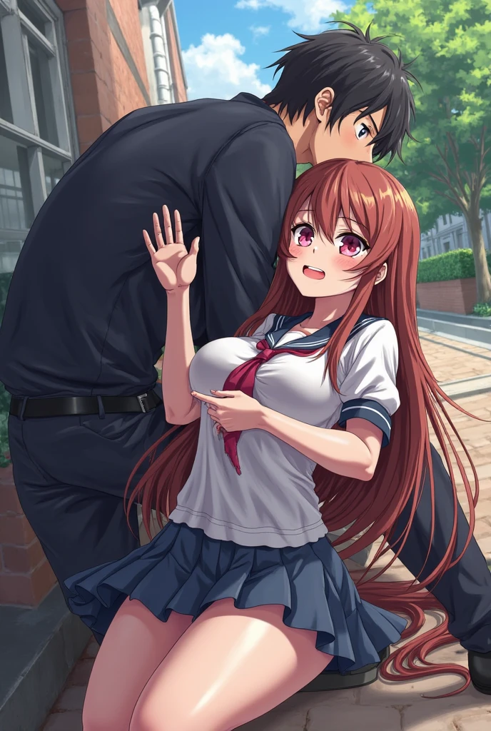 Orihime, bleach anime, (harassment:1.8) Japanese woman, very big breasts, Large breasts, (White short-sleeved shirt,Dark blue collar tape,short pleated skirt, Dark brown hair to the shoulders,hits,ear:1.2),chest grip, on the train, Grab your butt, Several men around her grab her breasts., chest grip, multiple hands, masterpiece, of the highest quality, Very detailed, harassment, crowd of men, Crowd of surfers, very realistic face, very realistic eyes, crowd of men around her, The person grabbing her body, I pressed my chest, harassment, masterpiece, of the highest quality, Very detailed, 1 girl, multiple hands, Grab your butt with the crazy crowd, chest grip, The men around her, Squeezed body, Many people grab their chest., Being hit, put on clothes, Very wet and sweaty, Grab the clothes, (There are no women in the crowd.:1.5), Man with a tie ((nude1.3))