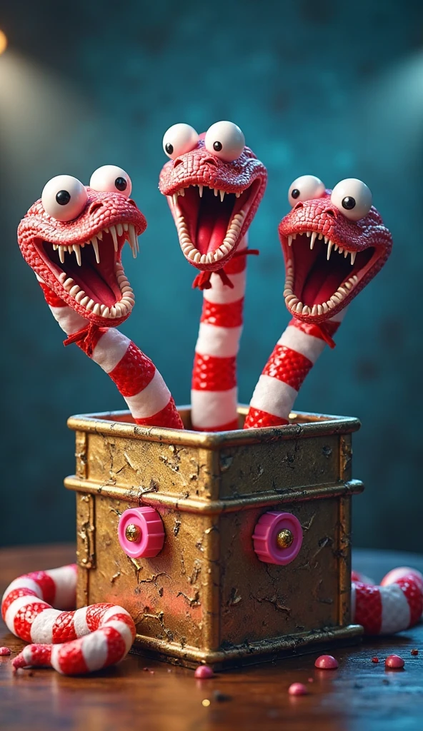 instant present, red cardboard box, green and gold bow, large teeth, gaping mouth, a present mimic, <lora:mimics-sdxl-prod-e:1> ,<lora:Instant_Present:1>